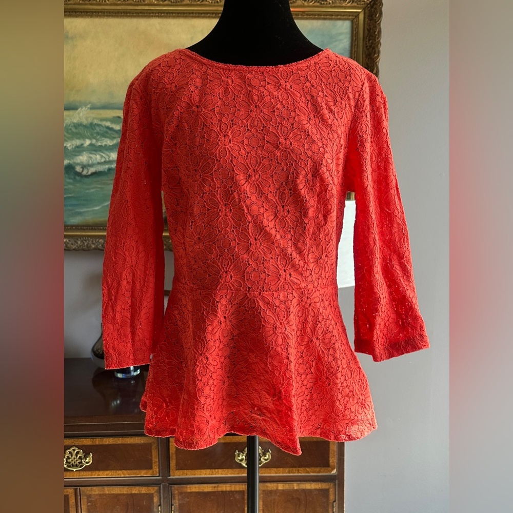 Moulinette Soeurs Vibrant Red Lace Blouse